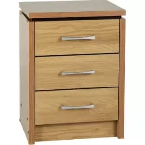 Seconique Charles 3 Drawer Bedside Oak with Walnut Trim