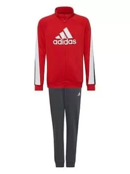 adidas Kids Boys Badge Of Sport Full Zip Tricot Tracksuit, Bright Red, Size 15-16 Years
