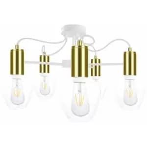 Keter Maya Multi Arm Semi Flush Ceiling Light White, Gold, 60cm, 5x E27