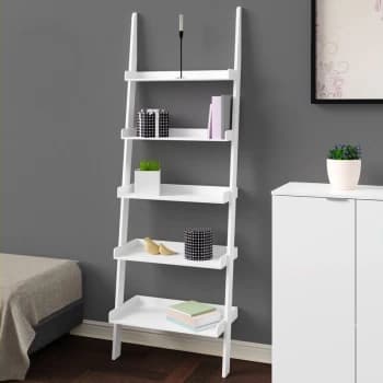 Standing Shelf Ladder 180cm White 5 Tier Modern Wood Staircase Bookcase Bathroom Step Shelves Storage Leaning - Casaria
