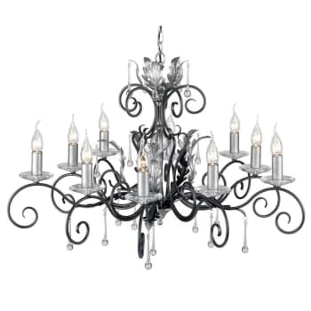 Amarilli 10 Light Chandelier Black, Silver Floral Leaves Design , E14