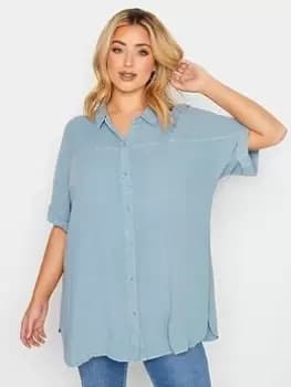 Yours Short Sleeve Denim Shirt Chambray, Blue, Size 26-28, Women