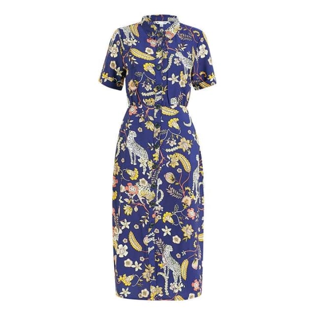 Yumi Navy Animal Print 'Stevie' Shirt Dress - 8