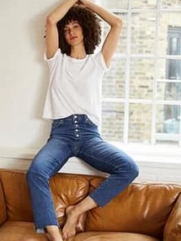 Mint Velvet Meribel Button Fly Straight, Indigo, Size 12, Women