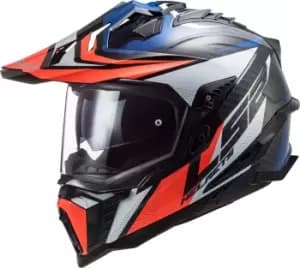 LS2 MX701 Explorer C Focus Carbon Motocross Helmet, white-red-blue Size M white-red-blue, Size M