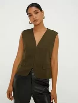 Dorothy Perkins Short Waistcoat - Khaki, Green, Size 10, Women