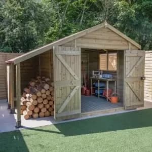 Forest Garden Timberdale 10 x 8ft Double Door Apex Shed & Log Store with Assembly