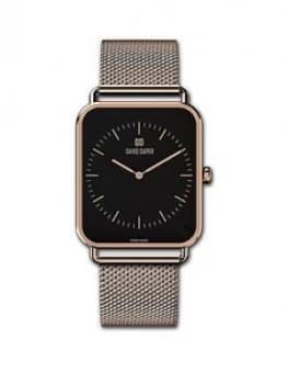 David Daper David Daper Black And Rose Gold 34Mm Tank Dial Rose Gold Stainless Steel Mesh Strap Watch