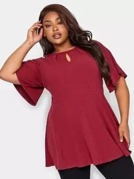 Yours Keyhole Peplum Rib Top. Red, Red, Size 16, Women