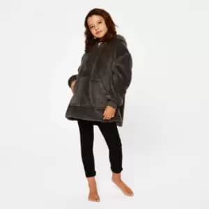 Brentfords Teddy Fleece Hoodie Blanket Oversized Sweatshirt Charcoal Kids