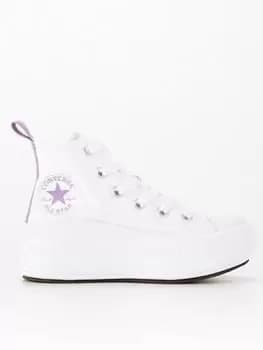 Converse Chuck Taylor All Star Move Platform Hi Top Children's Trainers - White/Purple, White/Purple, Size 12 Younger