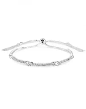 Simply Silver Sterling Silver 925 White Cubic Zirconia CZ and Kiss Toggle Bracelet