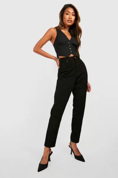 boohoo Basics High Waisted Mom Jeans Black