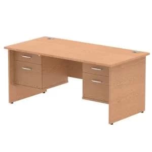 Impulse 1600 Rectangle Panel End Leg Desk OAK 2 x 2 Drawer Fixed Ped