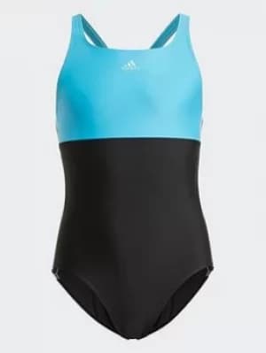 adidas Colorblock 3-stripes Swimsuit, Black/Turquoise/White, Size 3-4 Years, Women