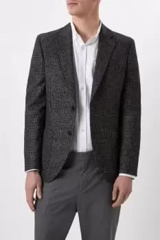 Mens Slim Charcoal And Burgundy Pow Check Blazer