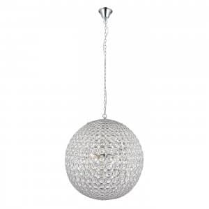 4 Light Spherical Ceiling Pendant Chrome, Clear Crystal (K9) Glass Detail, E14