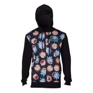 Rick And Morty - Character Faces Pattern Sublimation Print Mens Large Hoodie - Black