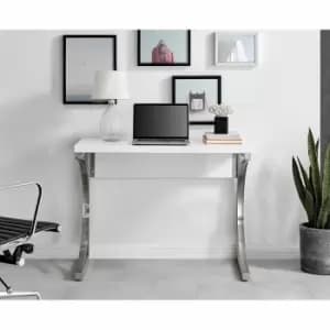 Furniture Box Valencia White High Gloss And Chrome Desk For Home Working Office