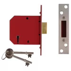 Union 2101 5 Lever Mortice Deadlock Satin Brass Finish 65mm 2.5" Box