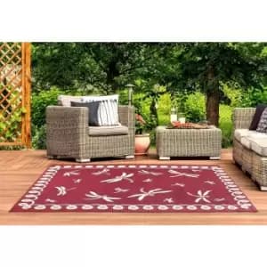 Terrace Dragonfly Flatweave Outdoor Indoor Bordered Bordeaux Rug in 150 x 230cm (4'x11x7'7'')