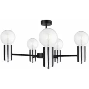 Keter Arde Multi Arm Semi Flush Ceiling Light Black, Silver, 60cm, 5x E27