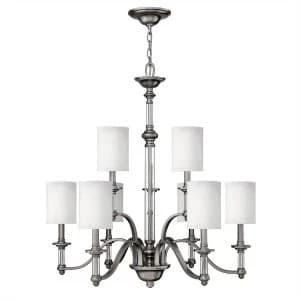 9 Light Multi Arm Chandelier Brushed Nickel Finish, E14
