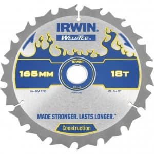 Irwin Weldtec Construction Saw Blade 165mm 18T 20mm