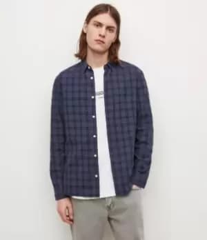 AllSaints Mens Coruna Check Shirt, Slate Blue, Size: XS