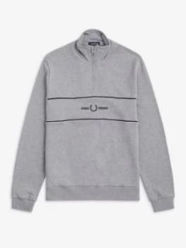 Fred Perry Panel Half Zip Sweatshirt, Grey Marl Size M Men