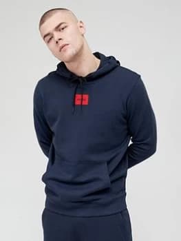 HUGO Daratschi Red Patch Logo Overhead Hoodie - Dark Blue, Dark Blue Size M Men