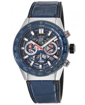 Tag Heuer Carrera Calibre Heuer 02 Blue Skeleton Dial Leather Strap Mens Watch CBG2011.FC6430 CBG2011.FC6430