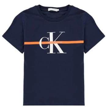 Calvin Klein Junior Boys Monogram Stripe Short Sleeve T Shirt - Peacoat