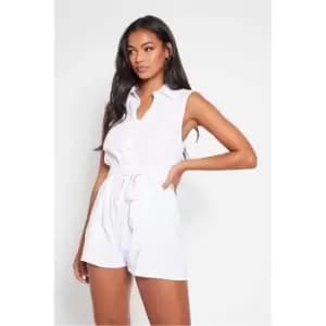 I Saw It First White Button Up Sleeveless Tie Waist Playsuit - White