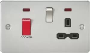 KnightsBridge Flat plate 45A DP switch and 13A switched socket with neon - brushed chrome with Black insert