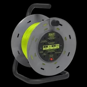 Sealey Cable Reel with Thermal Trip 4 X 230V Sockets 25m - Green