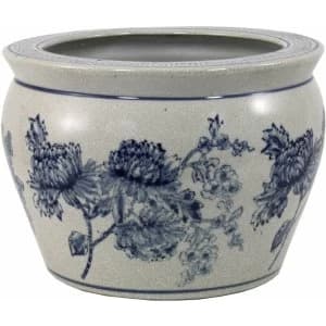 Ceramic Planter, Vintage Blue & White Magnolia Design