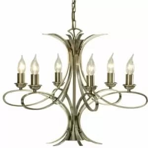 Loops - Eaves Hanging Ceiling Pendant Chandelier 6 Lamp Brushed Brass Curved Arm Light