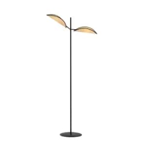 Emibig Vene Black Multi Arm Floor Lamp with Brown Fabric Shades, 2x E14