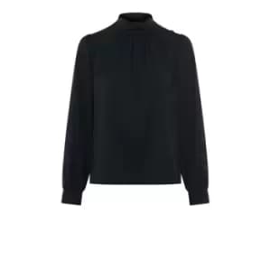 French Connection Arina Solid Button-Neck Top - Black