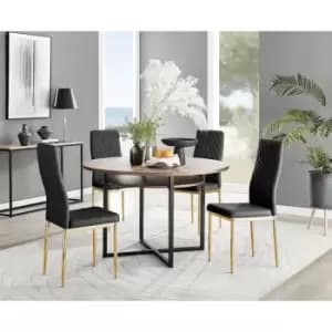 Furniturebox Adley Brown Wood 120cm Storage Dining Table & 4 Black Milan Gold Leg Faux Leather Chairs