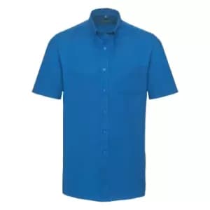 Russell Collection Mens Short Sleeve Easy Care Oxford Shirt (15inch) (Oxford Blue)
