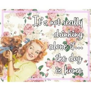 Vintage Metal Sign Retro Art Its Not Really Drinking Alone If The Dog Is Home