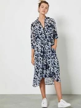 Mint Velvet Audrey Animal Print Cocoon Midi Shirt Dress - Blue