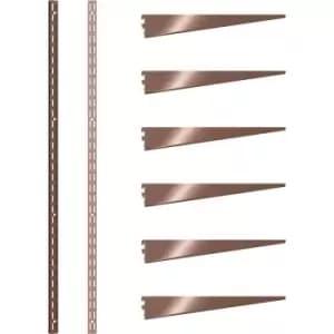 Rothley Antique Twin Slot Shelving Kit 1980mm Uprights (x2) & 270mm Brackets (x6)Brassed in Copper Steel