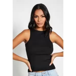 I Saw It First Rib Cotton Racer Neck Vest Top - Black