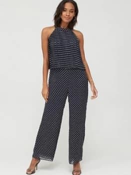 Wallis Pleated Spot Overlayer Jumpsuit - Ink, Size 14, Women
