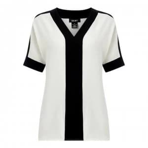 DKNY V Neck Colour Block Top - Ivory/Black
