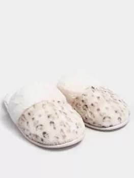 Long Tall Sally Leopard Print Mule Slippers, Grey, Size 9-10, Women