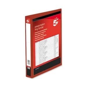 5 Star Presentation Ring Binder PVC 4 D-Ring 25mm Size A4 Red Pack 10